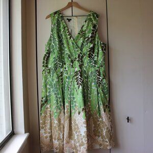 NWT Talbots Leaf Print Fit & Flare Dress | Size 16W | Spring Wedding Guest Dress